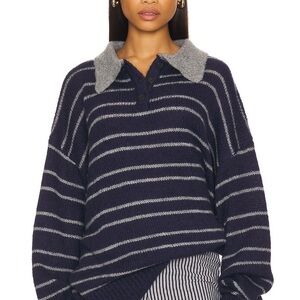 Lioness Rising Sun Jersey Striped Navy and Gray Sweater
